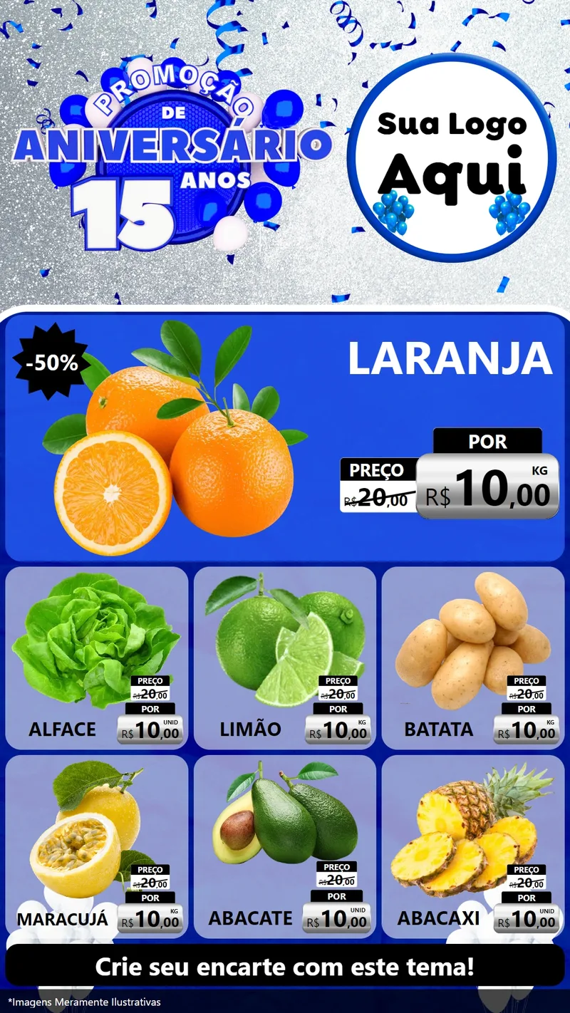 Modelo de Rede Social para Stories com o tema Promoção de Aniversário - 15 Anos para Hortifrúti