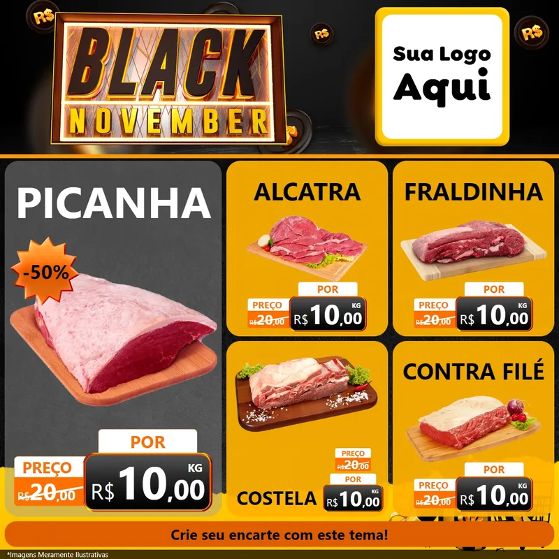 Modelo de Rede Social para Feed Facebook com o tema Black November para Açougue