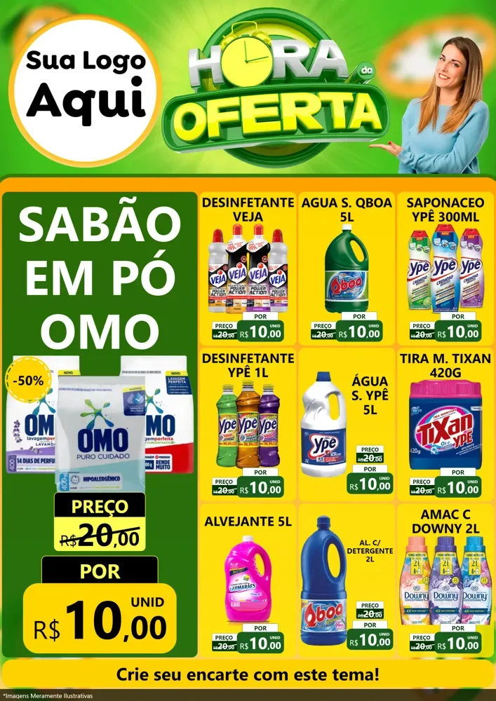 Modelo de Encarte para Encarte A4 Vertical com o tema Hora da Oferta para Produtos de Limpeza