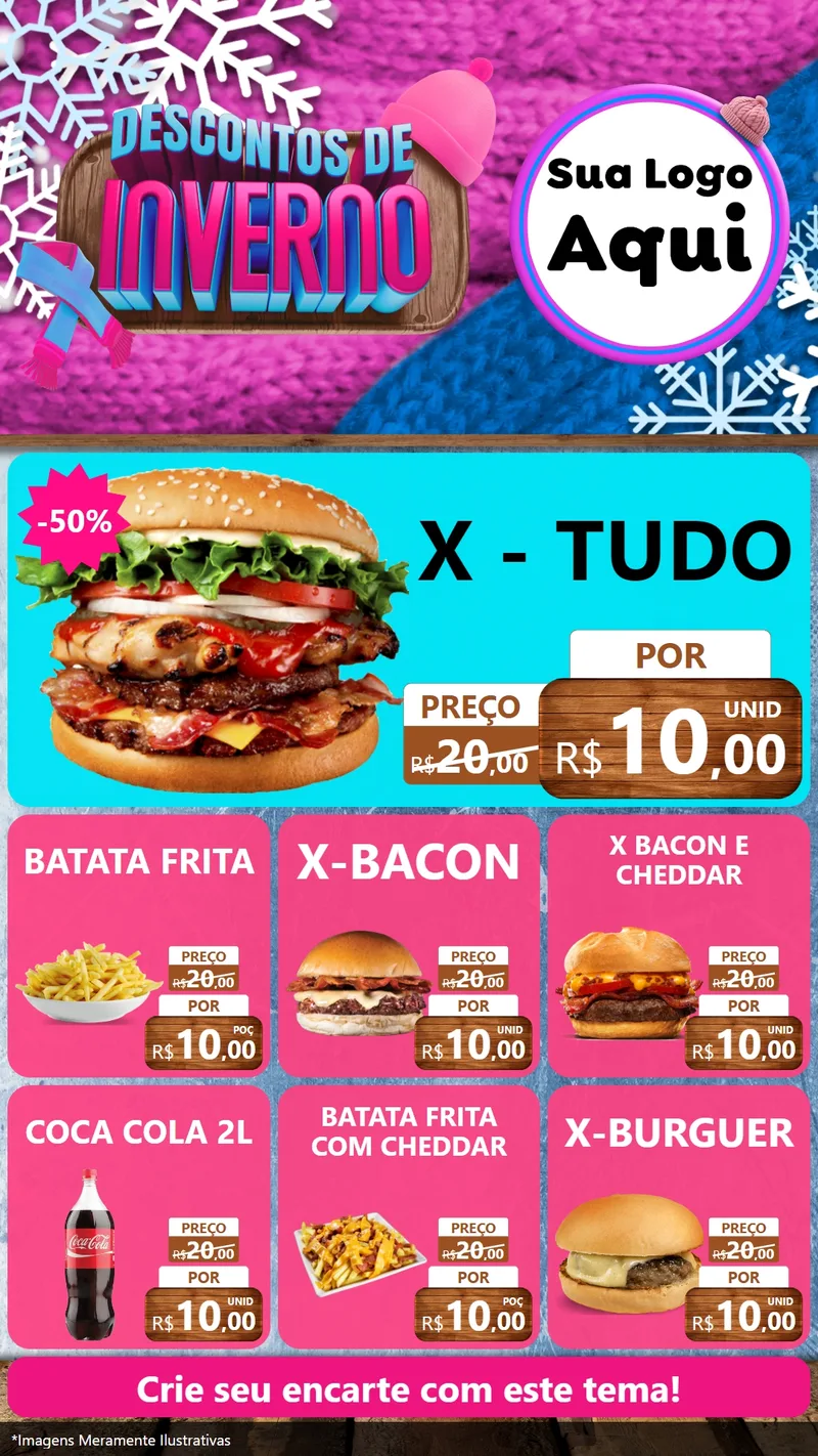 Modelo de Rede Social para Stories com o tema Descontos de Inverno para Hamburgueria
