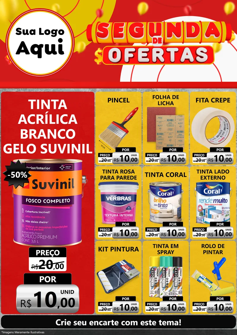Modelo de Encarte para Encarte A4 Vertical com o tema Segunda de Ofertas para Tintas e Ferramentas