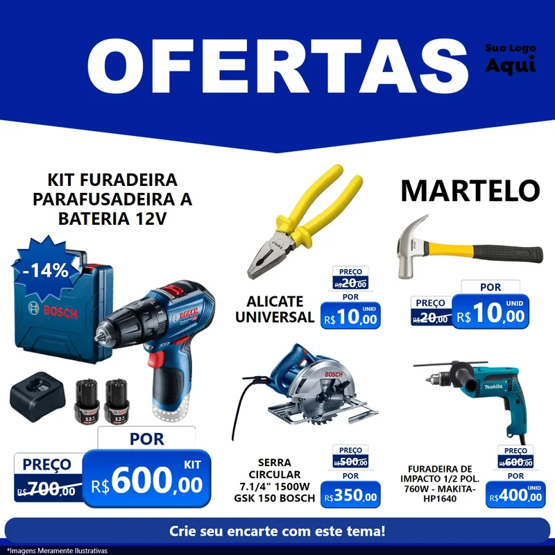 Modelo de Rede Social para Feed Facebook com o tema Ofertas Azul Cartaz para Maquinas e Ferramentas