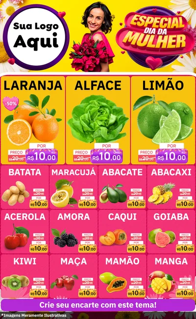 Modelo de Encarte para Encarte Grande com o tema Especial Dia da Mulher para Hortifrúti