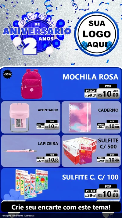 Modelo de TV para TV Vertical com o tema Promoção de Aniversário - 2 Anos para Papelaria