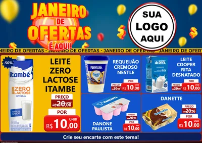 Modelo de Encarte para Encarte A4 Horizontal com o tema Janeiro de Ofertas É Aqui! para Frios e Laticínios