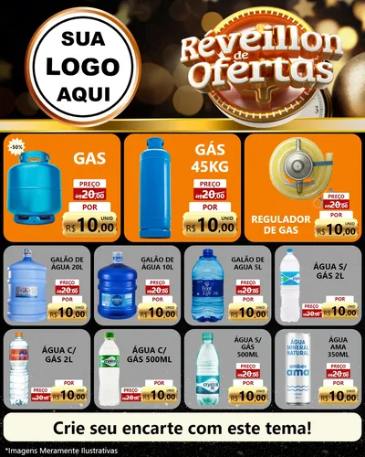 Modelo de Rede Social para Feed Instagram com o tema Réveillon de Ofertas para Água e gás