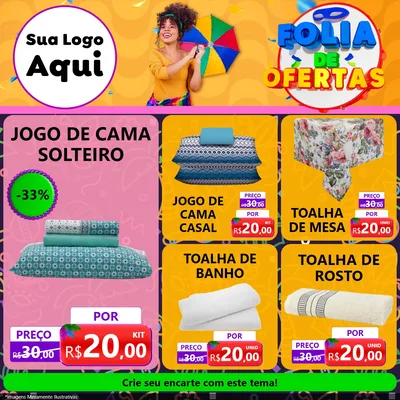 Modelo de Rede Social para Feed Facebook com o tema Folia de Ofertas para Cama, Mesa e Banho