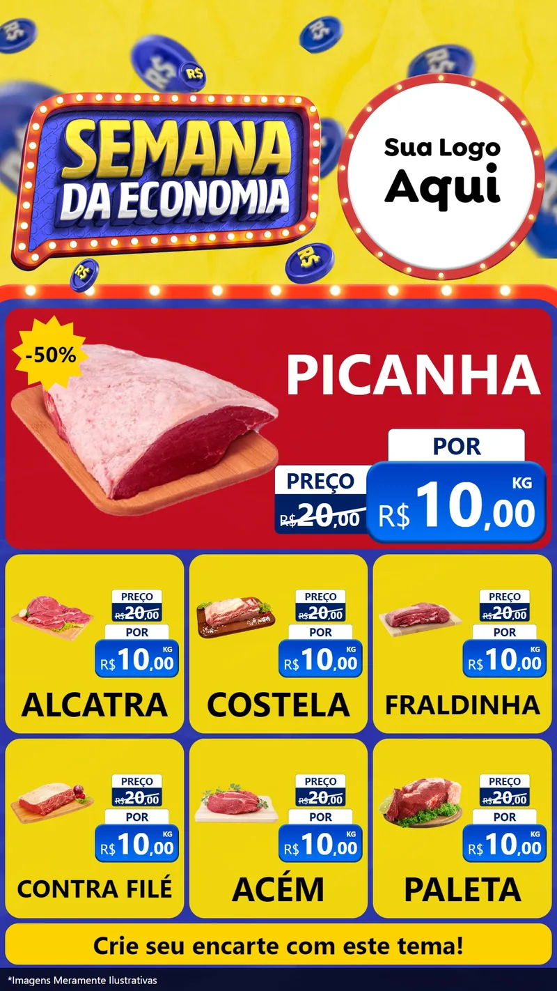 Modelo de Rede Social para Stories com o tema Semana da Economia para Açougue