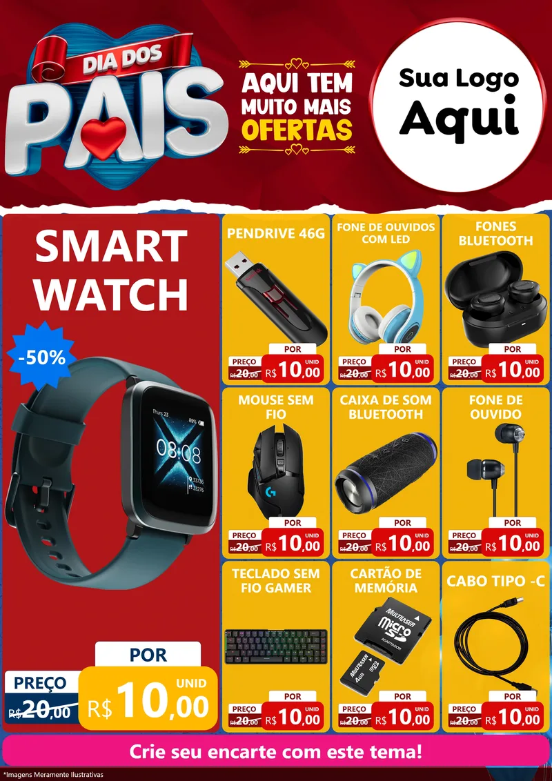 Modelo de Encarte para Encarte A4 Vertical com o tema Dia dos Pais para Informática