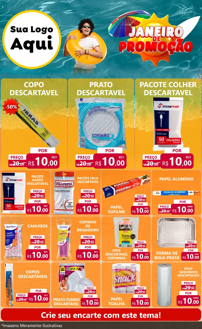 Modelo de Encarte para Encarte Grande com o tema Janeiro de Promoção para Embalagens