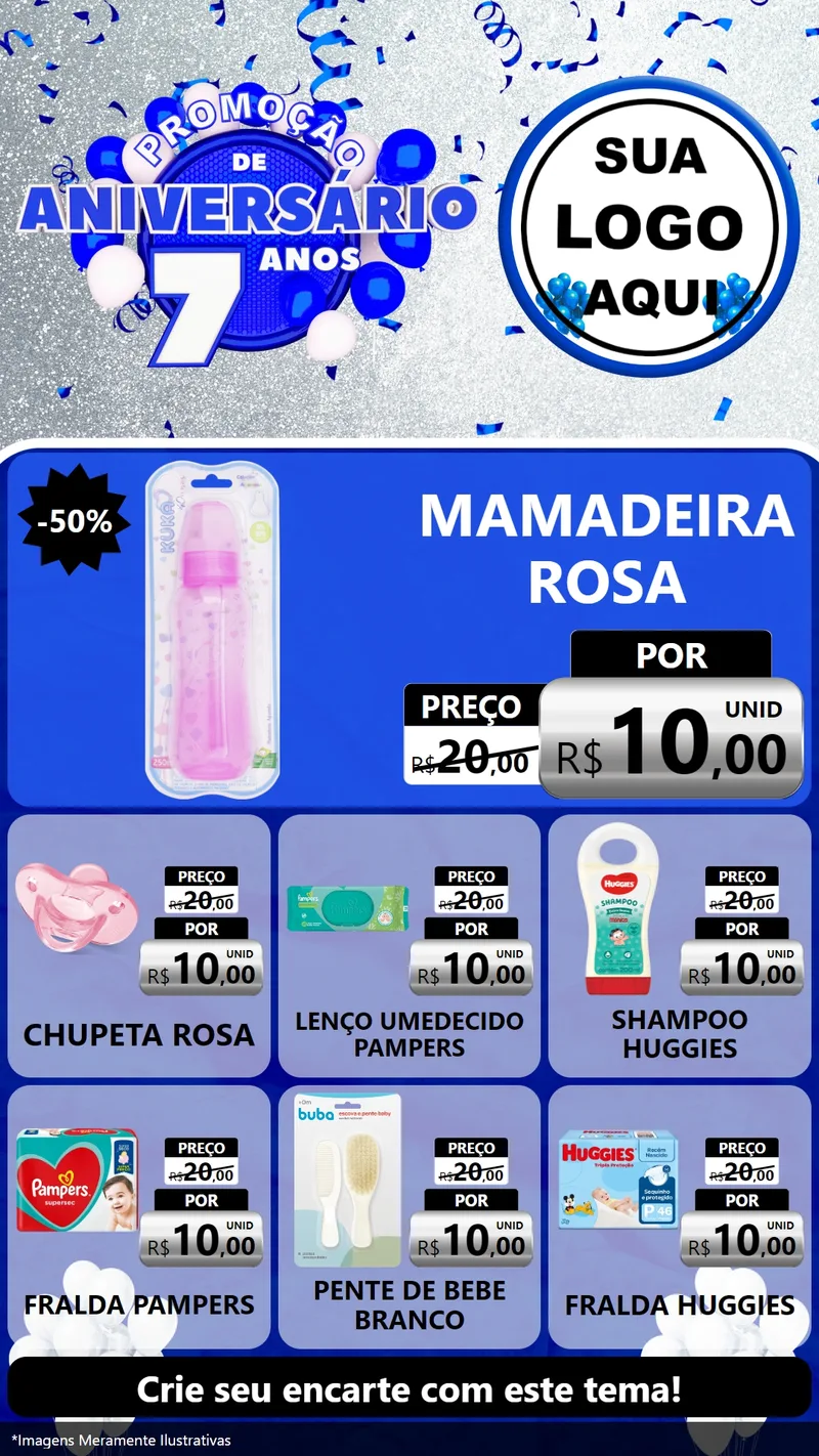 Modelo de Rede Social para Stories com o tema Promoção de Aniversário - 7 Anos para Bebês