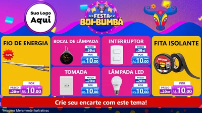 Modelo de TV para TV Horizontal com o tema Festa Boi-Bumbá para Materiais Elétricos