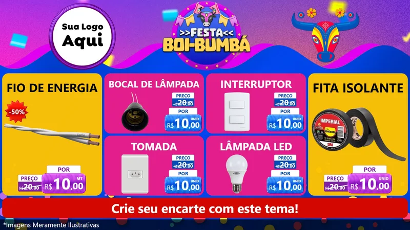 Modelo de TV para TV Horizontal com o tema Festa Boi-Bumbá para Materiais Elétricos
