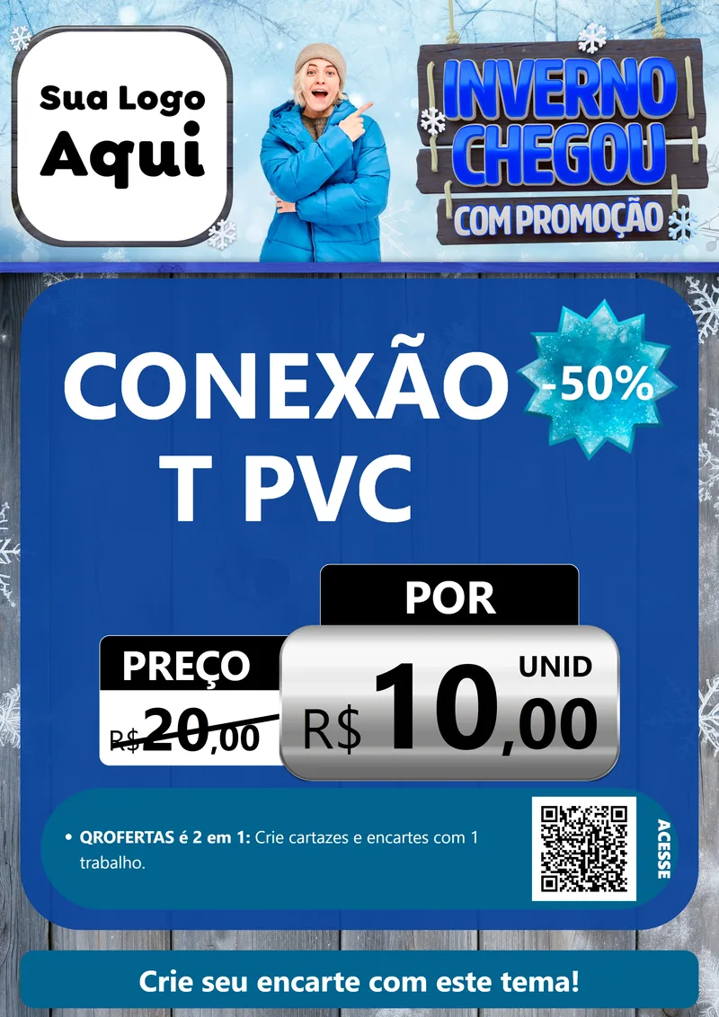 Modelo de Cartaz para Cartaz A4 Vertical com o tema Inverno Chegou Com Promoção para Tubos e conexões