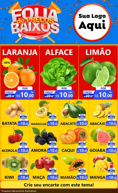 Modelo de Encarte para Encarte Grande com o tema Folia de Preços Baixos para Hortifrúti