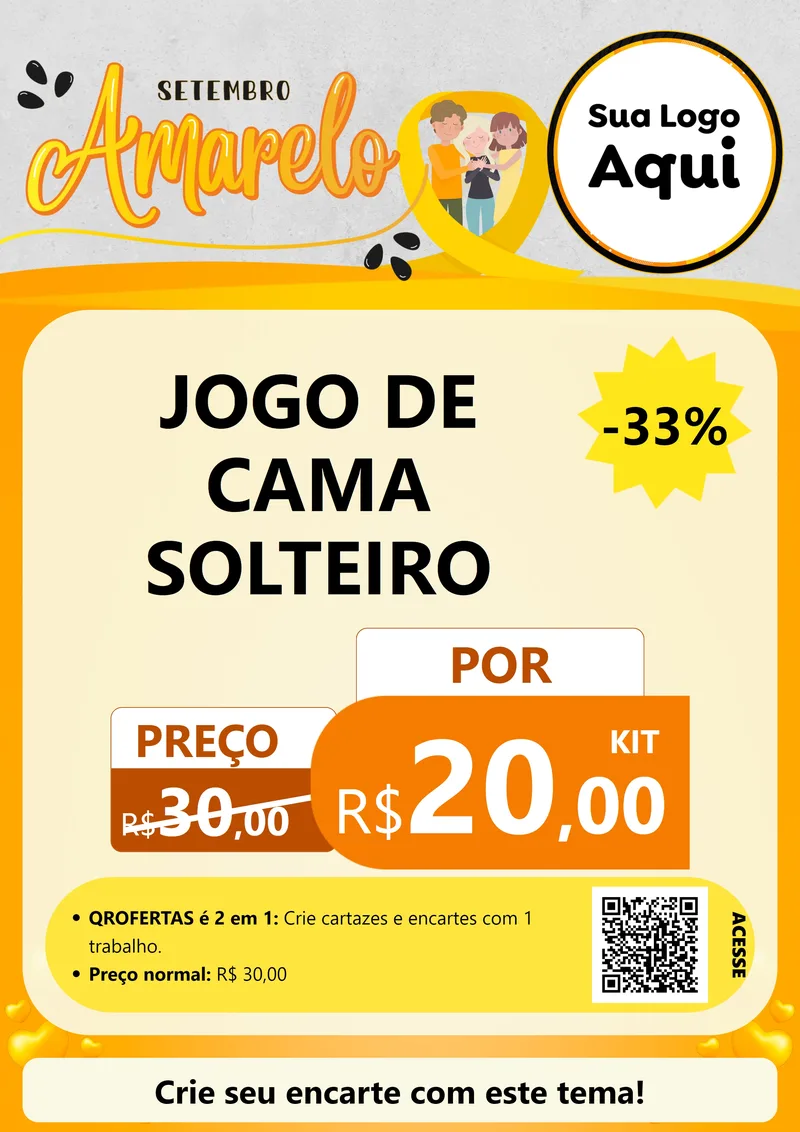 Modelo de Cartaz para Cartaz A4 Vertical com o tema Setembro Amarelo para Cama, Mesa e Banho