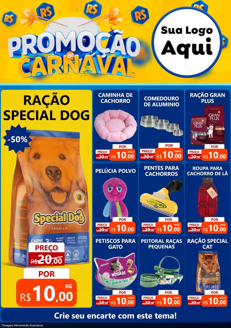 Modelo de Encarte para Encarte A4 Vertical com o tema Promoção de Carnaval para Pet Shop