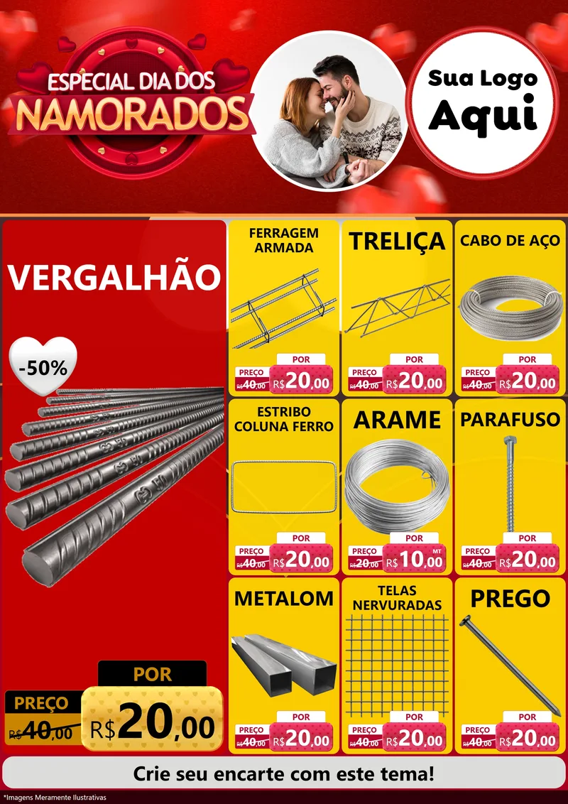 Modelo de Encarte para Encarte A4 Vertical com o tema Especial Dia Dos Namorados para Ferragens
