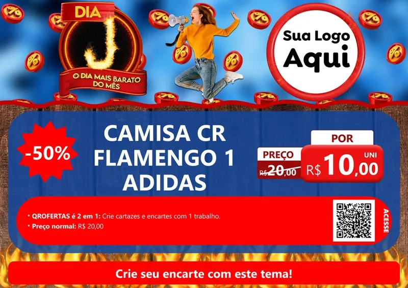 Modelo de Cartaz para Cartaz A4 Horizontal com o tema Dia J - O Dia Mais Barato Do Mês para Roupas e acessórios