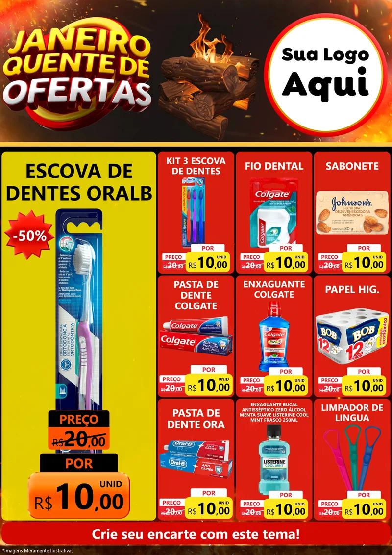 Modelo de Encarte para Encarte A4 Vertical com o tema Janeiro Quente de Ofertas para Higiene Pessoal