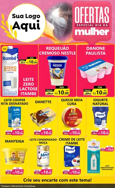 Modelo de Encarte para Encarte Grande com o tema Ofertas - Especial Dia Das Mulheres para Frios e Laticínios