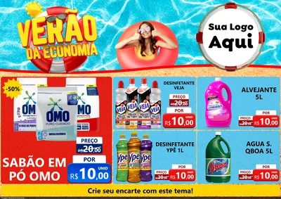 Modelo de Encarte para Encarte A4 Horizontal com o tema Verão da Economia para Produtos de Limpeza