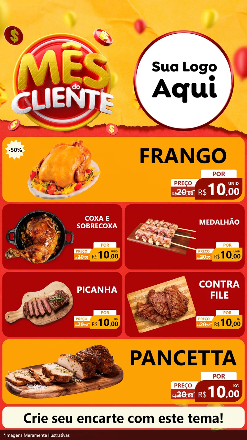 Modelo de TV para TV Vertical com o tema Mês do Cliente para Assados