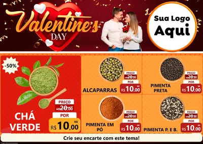 Modelo de Encarte para Encarte A4 Horizontal com o tema Valentine's Day para Produtos Naturais