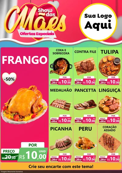 Modelo de Encarte para Encarte A4 Vertical com o tema Show das Mães - Ofertas Especiais para Assados