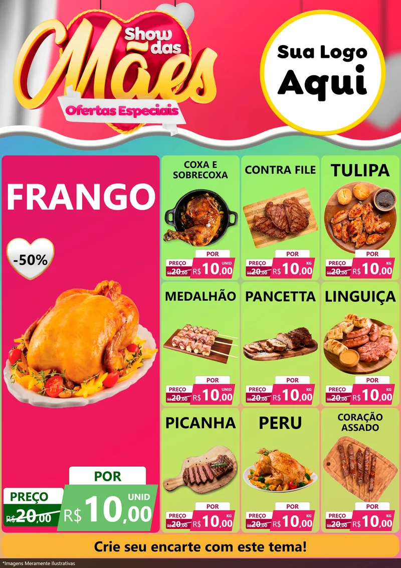 Modelo de Encarte para Encarte A4 Vertical com o tema Show das Mães - Ofertas Especiais para Assados