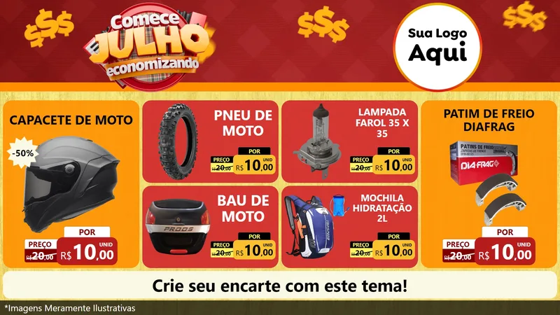 Modelo de TV para TV Horizontal com o tema Comece Julho Economizando para Moto peças