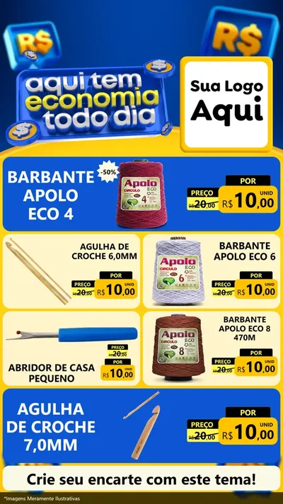 Modelo de TV para TV Vertical com o tema Aqui Tem Economia Todo Dia para Armarinho e Aviamentos