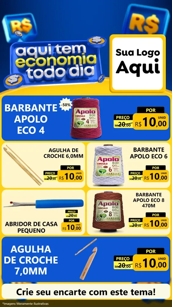 Modelo de TV para TV Vertical com o tema Aqui Tem Economia Todo Dia para Armarinho e Aviamentos