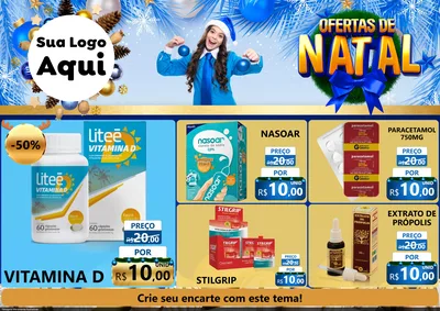 Modelo de Encarte para Encarte A4 Horizontal com o tema Ofertas de Natal para Farmácia