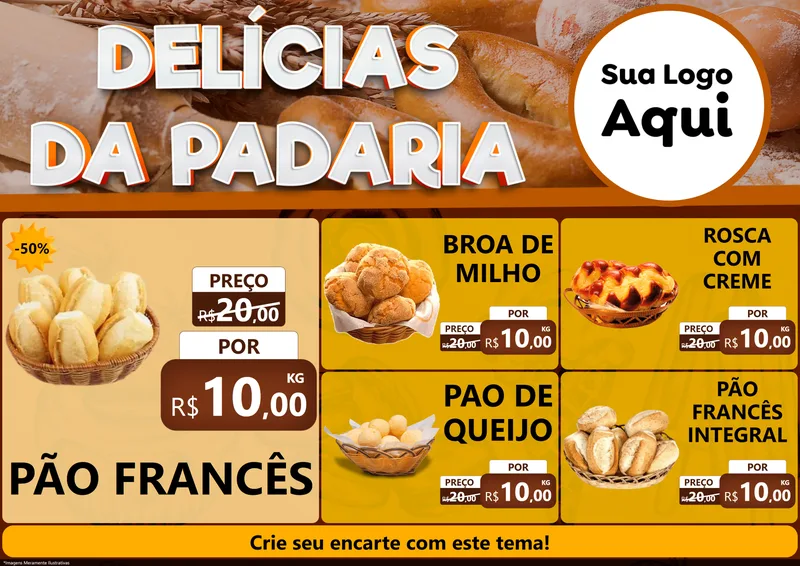Modelo de Encarte para Encarte A4 Horizontal com o tema Delícias da padaria para Padaria