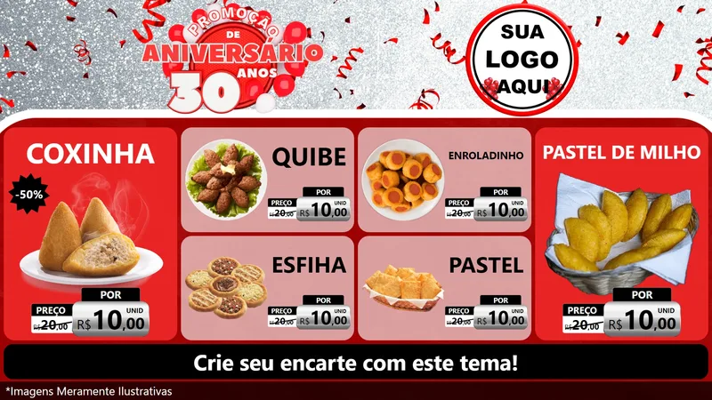 Modelo de TV para TV Horizontal com o tema Promoção de Aniversário - 30 Anos para Salgadaria