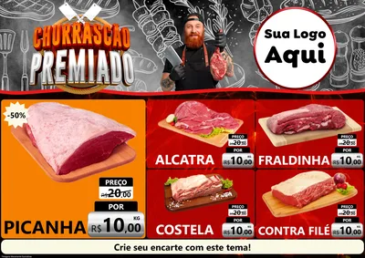 Modelo de Encarte para Encarte A4 Horizontal com o tema Churrascão Premiado para Açougue
