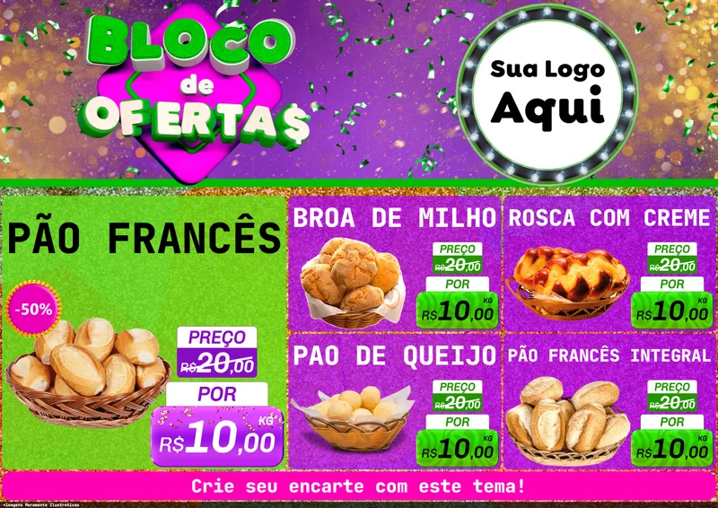 Modelo de Encarte para Encarte A4 Horizontal com o tema Bloco de Ofertas para Padaria