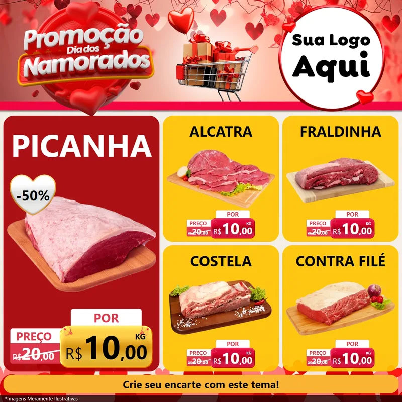 Modelo de Rede Social para Feed Facebook com o tema Promoção Dia dos Namorados para Açougue