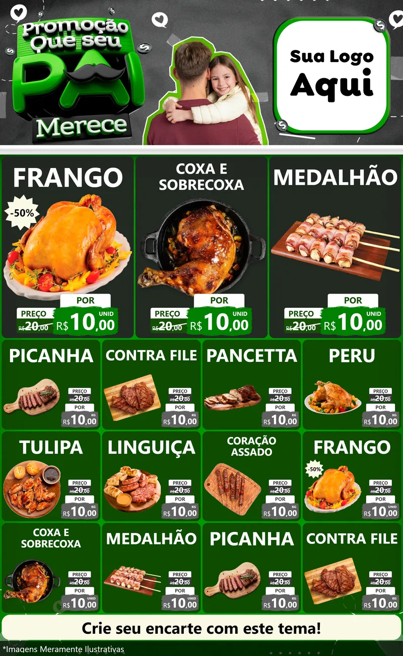 Modelo de Encarte para Encarte Grande com o tema Promoção Que seu Pai Merece para Assados