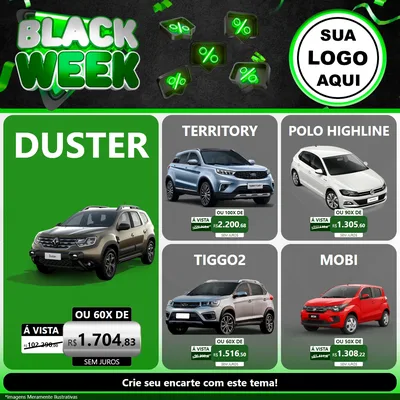 Modelo de Rede Social para Feed Facebook com o tema Black Week para Concessionaria de Carros