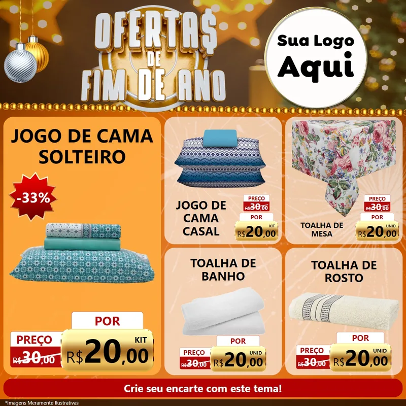 Modelo de Rede Social para Feed Facebook com o tema Ofertas de Fim de Ano para Cama, Mesa e Banho