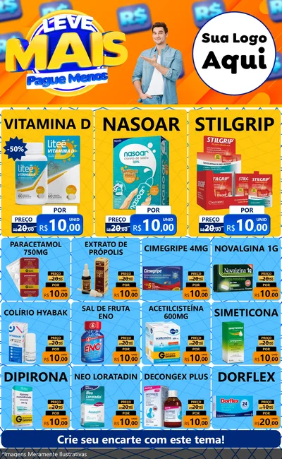Modelo de Encarte para Encarte Grande com o tema Leve Mais, Pague Menos para Farmácia