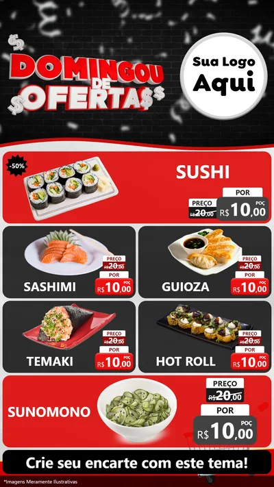 Modelo de TV para TV Vertical com o tema Domingou de Ofertas para Comida japonesa
