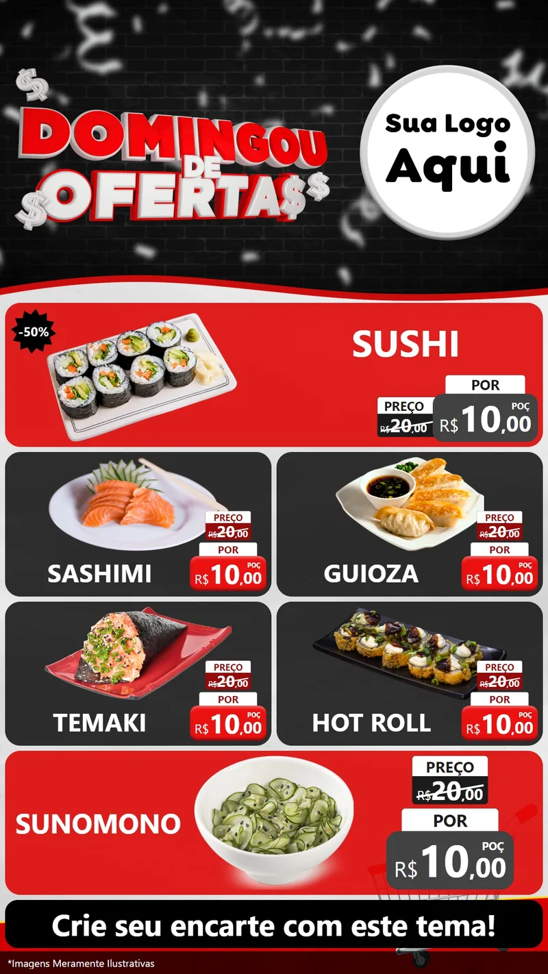 Modelo de TV para TV Vertical com o tema Domingou de Ofertas para Comida japonesa