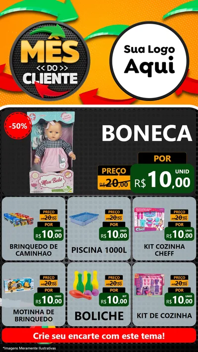 Modelo de Rede Social para Stories com o tema Mês do Cliente para Brinquedos