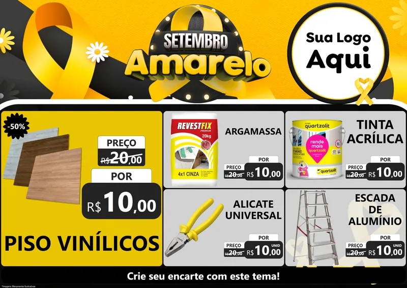 Modelo de Encarte para Encarte A4 Horizontal com o tema Setembro Amarelo para Material para Construção