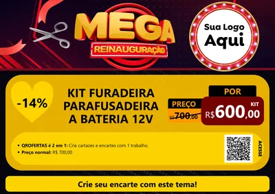 Modelo de Cartaz para Cartaz A4 Horizontal com o tema Mega Reinauguração para Maquinas e Ferramentas