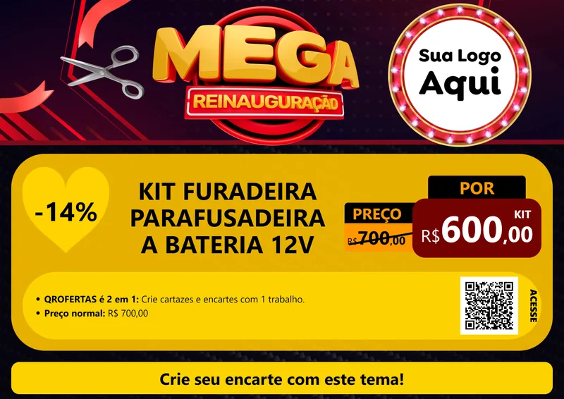 Modelo de Cartaz para Cartaz A4 Horizontal com o tema Mega Reinauguração para Maquinas e Ferramentas
