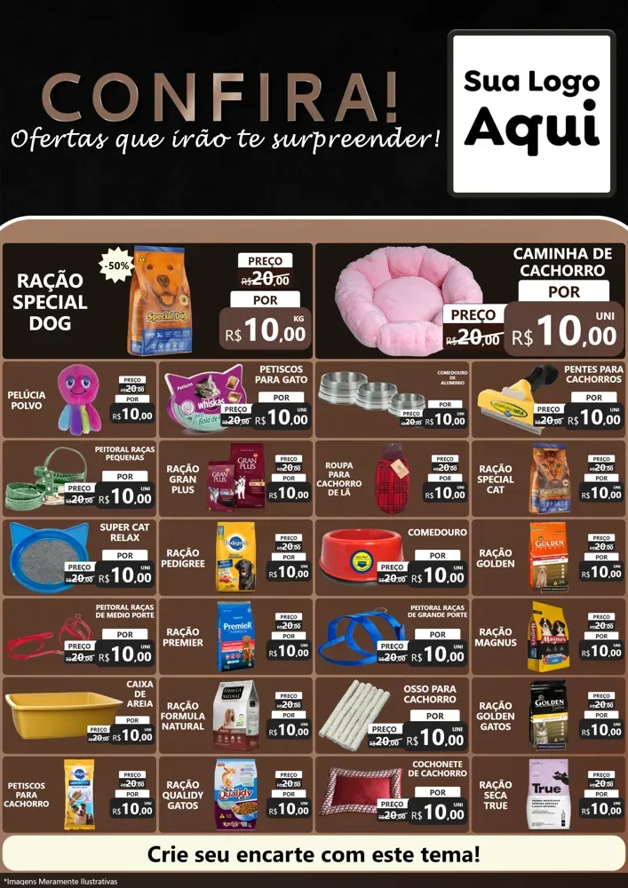 Modelo de Encarte para Encarte A4 Vertical com o tema Confira! Ofertas que irão te surpreender! para Pet Shop